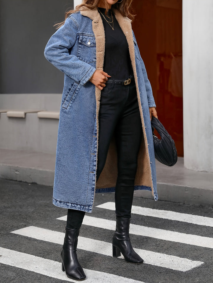 Damen Jeansmantel Lang - Modischer Denim Trenchcoat-Luzern Mode