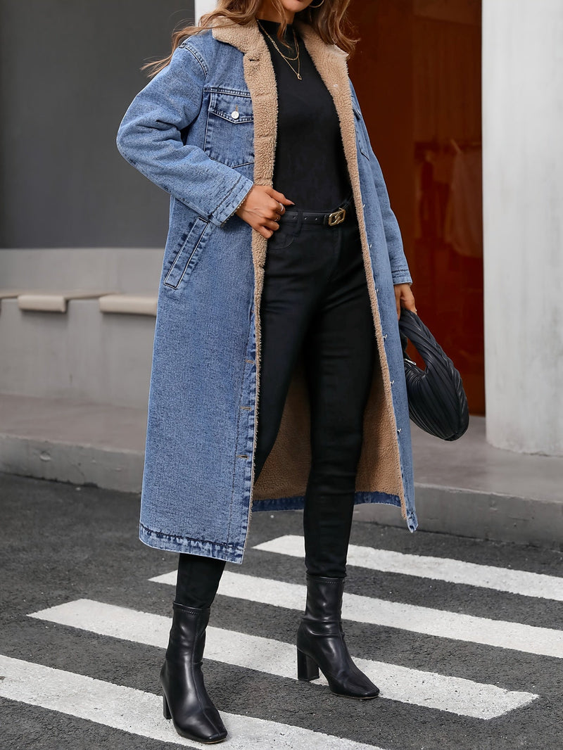 Damen Jeansmantel Lang - Modischer Denim Trenchcoat-Luzern Mode
