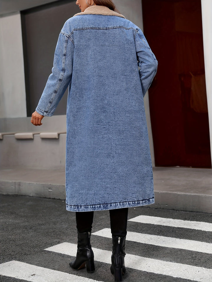 Damen Jeansmantel Lang - Modischer Denim Trenchcoat-Luzern Mode
