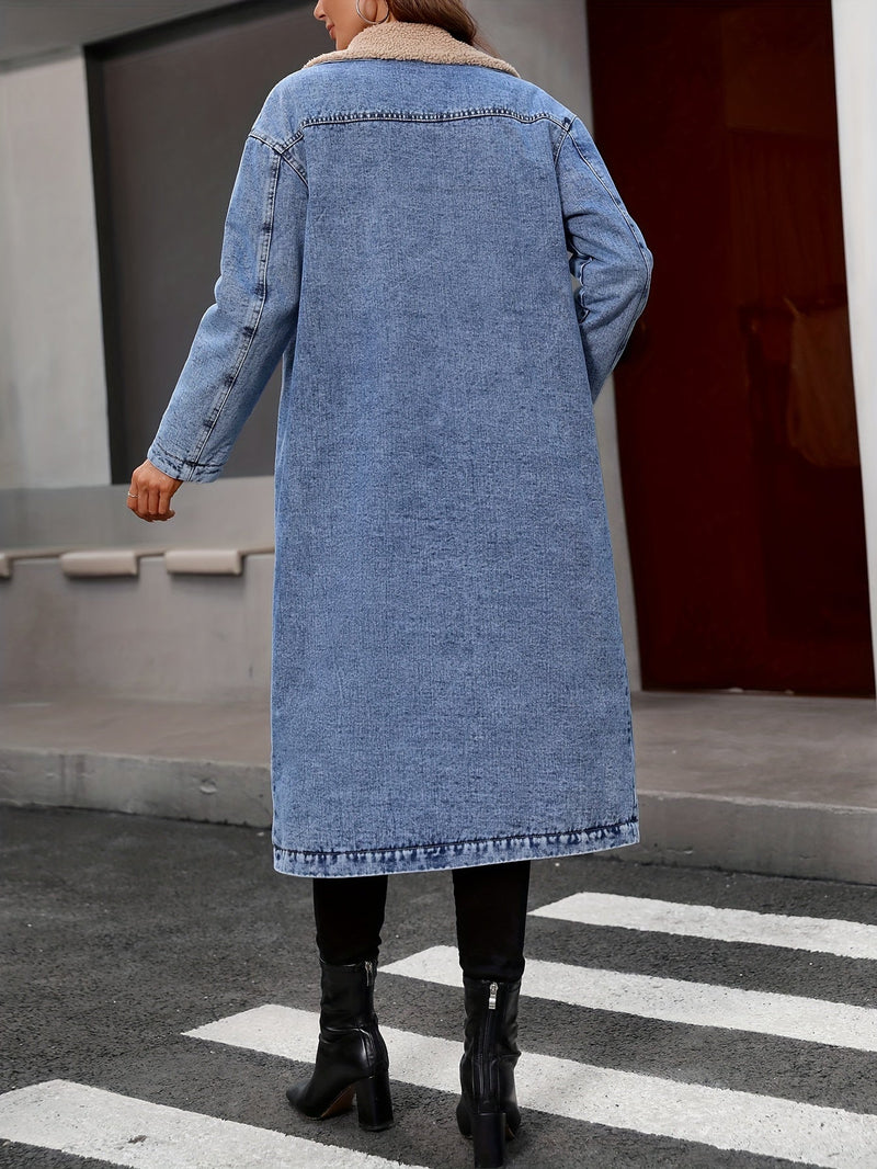 Damen Jeansmantel Lang - Modischer Denim Trenchcoat-Luzern Mode