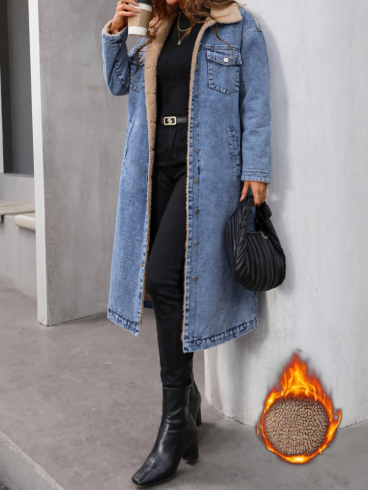 Damen Jeansmantel Lang - Modischer Denim Trenchcoat-S-Luzern Mode