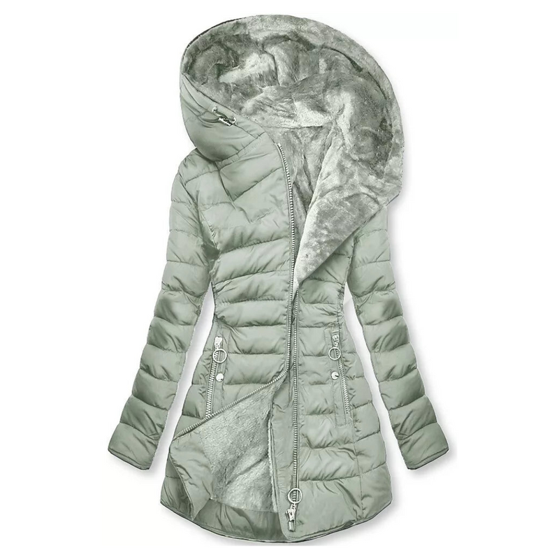 Damen Winterjacke | Fleece-Futter | Wasserdicht | Reißverschluss | Lang | Kapuze-Hellgrün-S-Luzern Mode