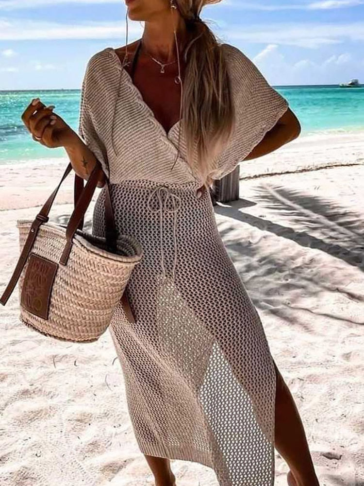 Gehäkeltes Strandkleid mit Taillengürtel – Yara