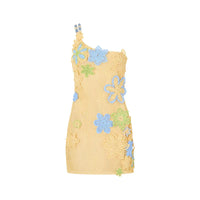 Minikleid Damen gehäkelt | florale Stickerei | ärmellos | luftdurchlässig | gelb-Luzern Mode