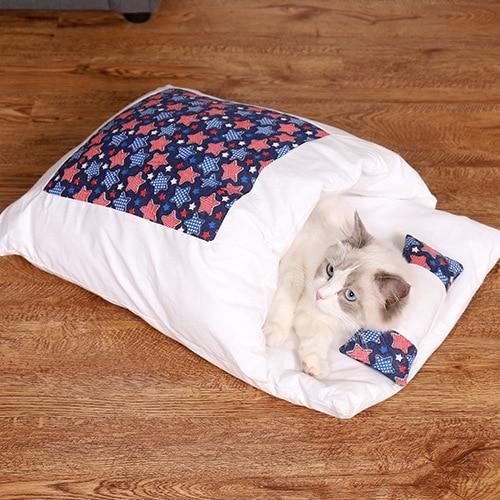 Katzenschlafsack | Komfortabel Warm Langlebig Sicher Waschbar Beruhigend-Blaue Sterne-S-Luzern Mode