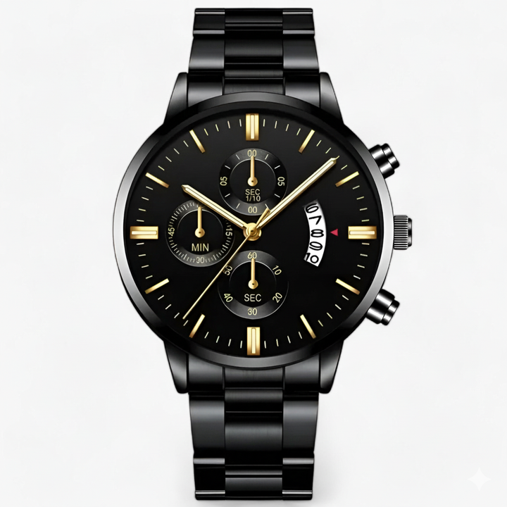 Luxe Schwarze Quarz-Armbanduhr für Herren - Caspian