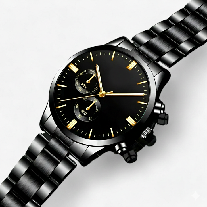 Luxe Schwarze Quarz-Armbanduhr für Herren - Caspian
