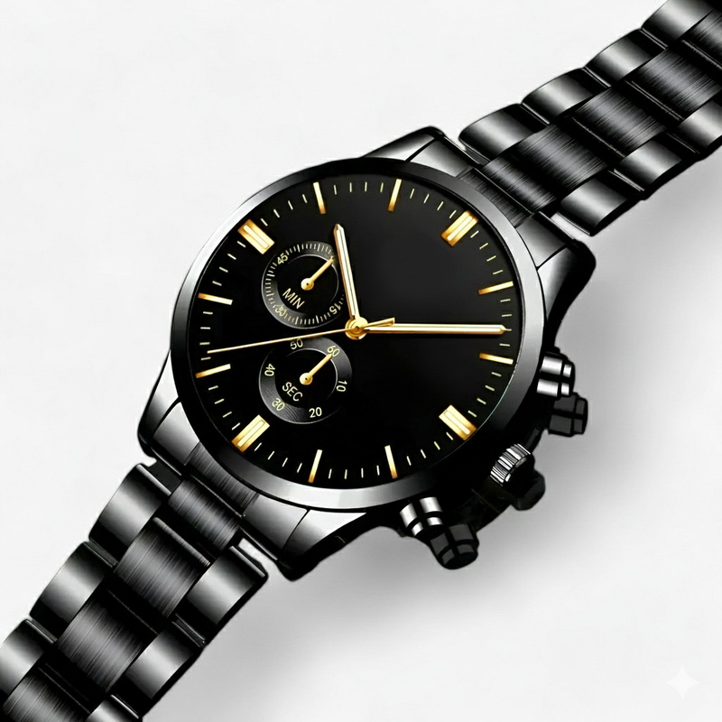 Luxe Schwarze Quarz-Armbanduhr für Herren - Caspian