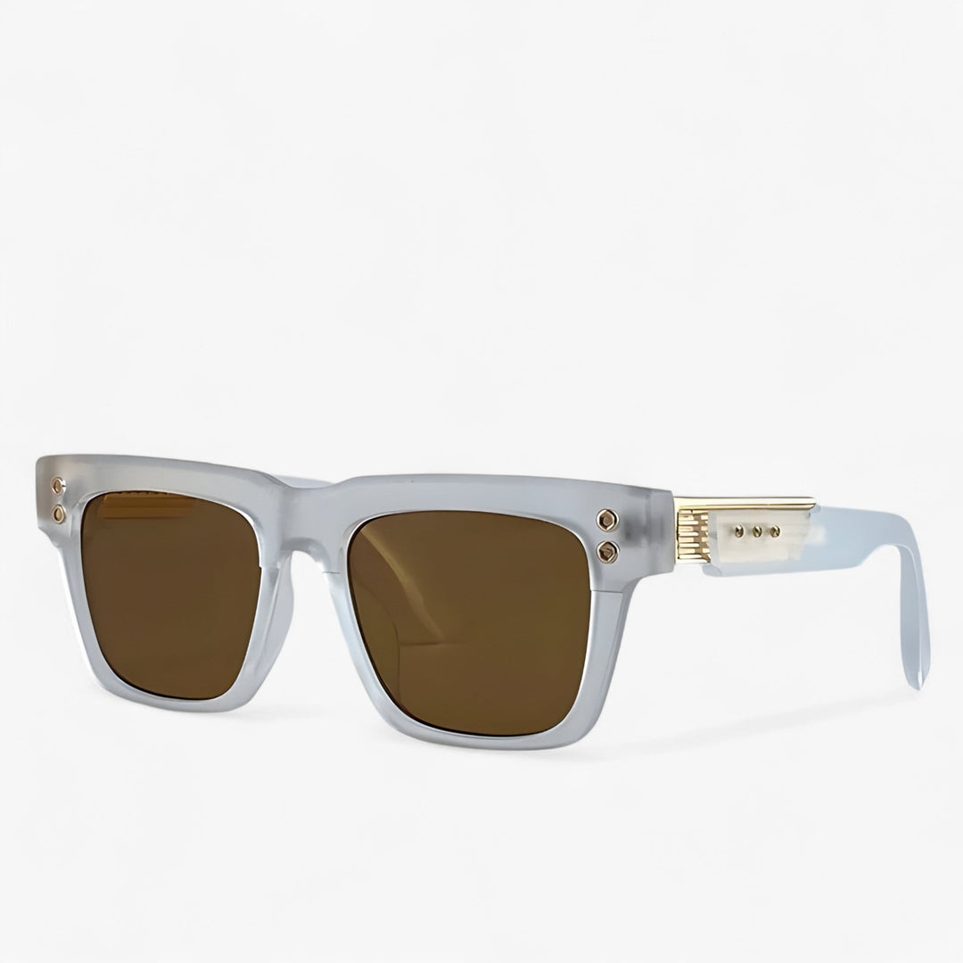 Sonnenbrille | Gepolarisiert | Steampunk | Eckig | Unisex | UV-Schutz-Weiß Braun-Luzern Mode