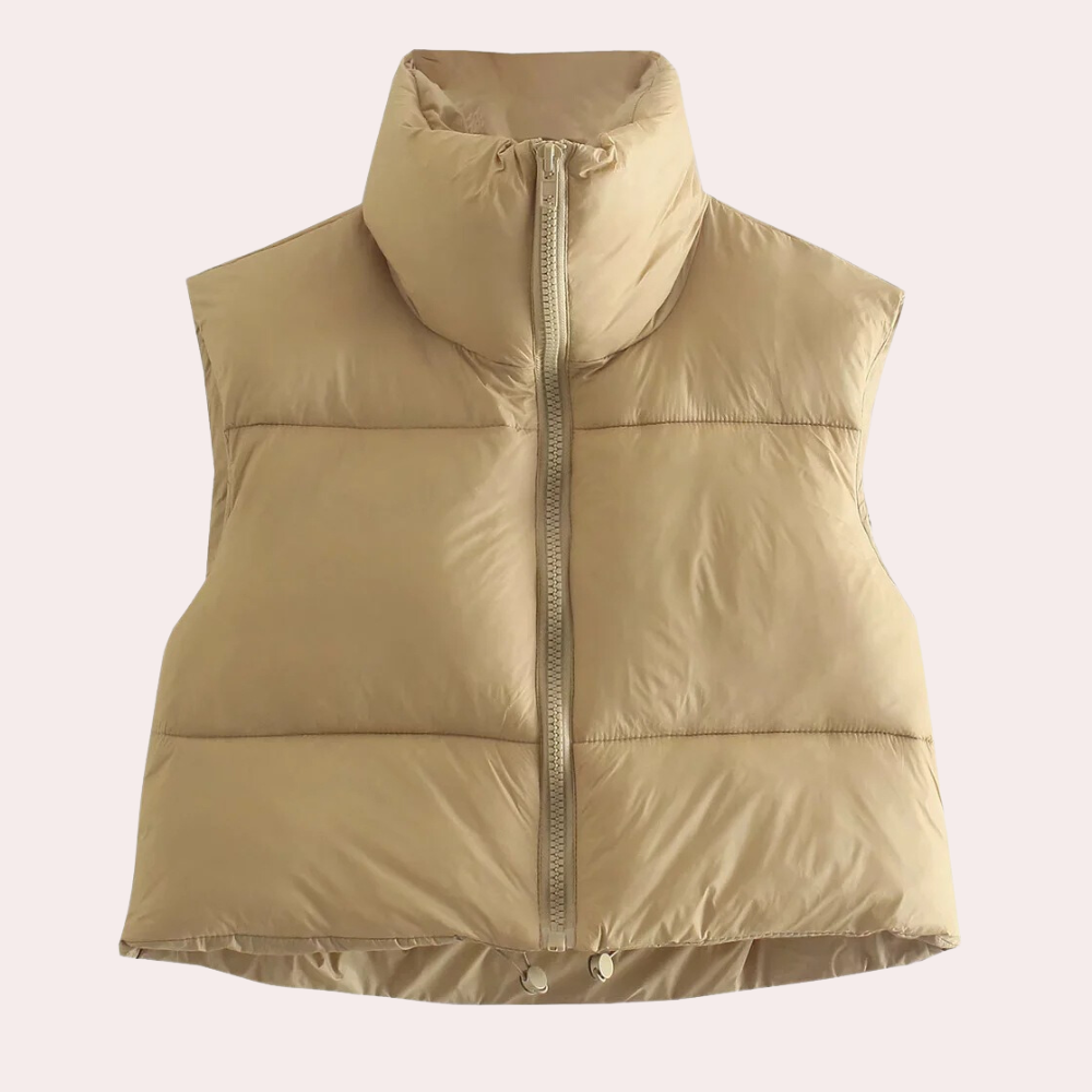 Damen Steppweste mit Reißverschluss - Wintermode 2023-Khaki-XS-Luzern Mode