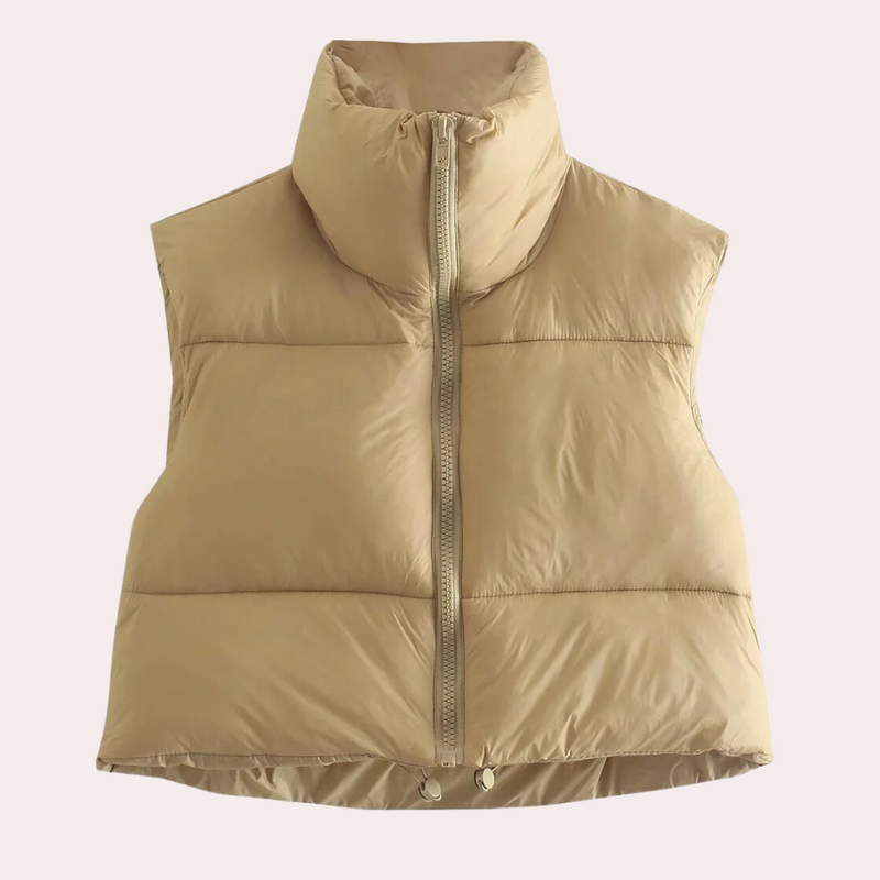Damen Steppweste mit Reißverschluss - Wintermode 2023-Khaki-XS-Luzern Mode