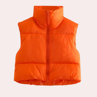 Damen Steppweste mit Reißverschluss - Wintermode 2023-Orange-XS-Luzern Mode