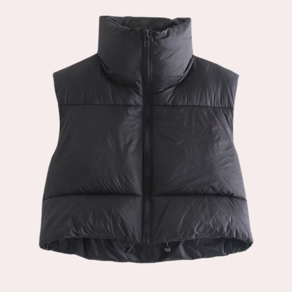 Damen Steppweste mit Reißverschluss - Wintermode 2023-Schwarz-XS-Luzern Mode