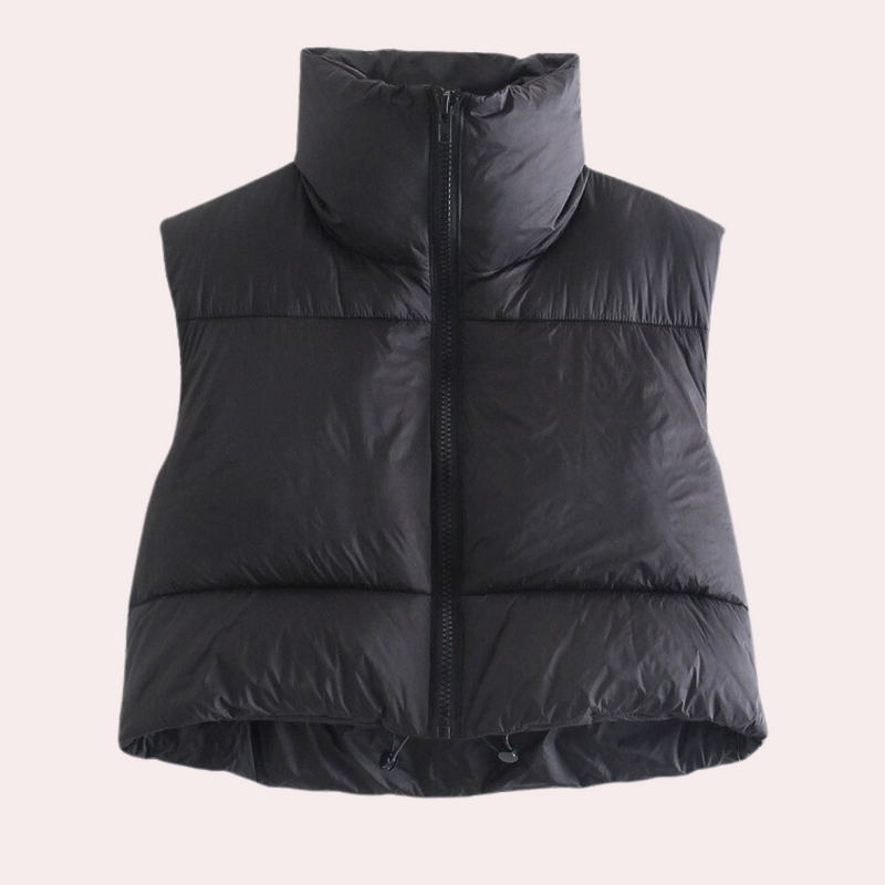 Damen Steppweste mit Reißverschluss - Wintermode 2023-Schwarz-XS-Luzern Mode