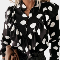 Fließender Schnitt | Volantdetails | luftige Passform | gepunktete Bluse S–2XL-Schwarz-S-Luzern Mode