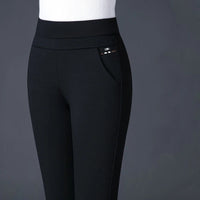 Damen Stretchhose mit Streifenmuster - Bequeme Passform-Schwarz-M-Luzern Mode
