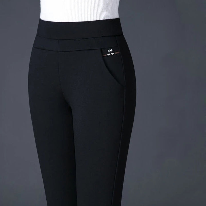 Damen Stretchhose mit Streifenmuster - Bequeme Passform-Schwarz-M-Luzern Mode