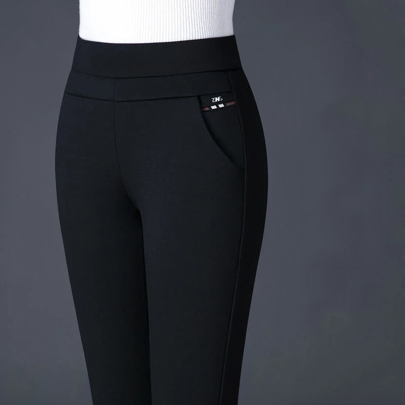 Damen Stretchhose mit Streifenmuster - Bequeme Passform-Schwarz-M-Luzern Mode