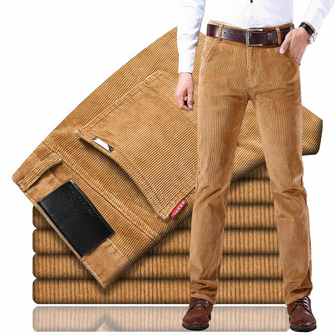 Herren Cordhose Slim Fit - Bequeme Freizeithose kaufen-Khaki-28-Luzern Mode