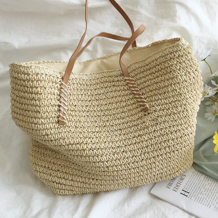 Gewebte Strandtasche aus Stroh - Handgemachte Sommertasche-Weiß-Luzern Mode
