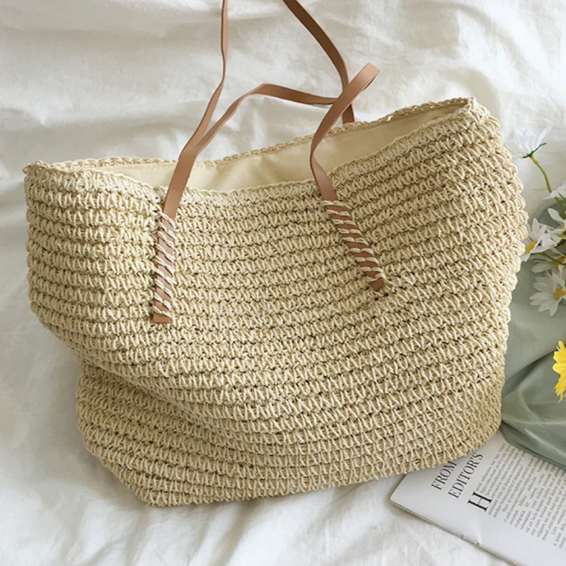 Gewebte Strandtasche aus Stroh - Handgemachte Sommertasche-Weiß-Luzern Mode