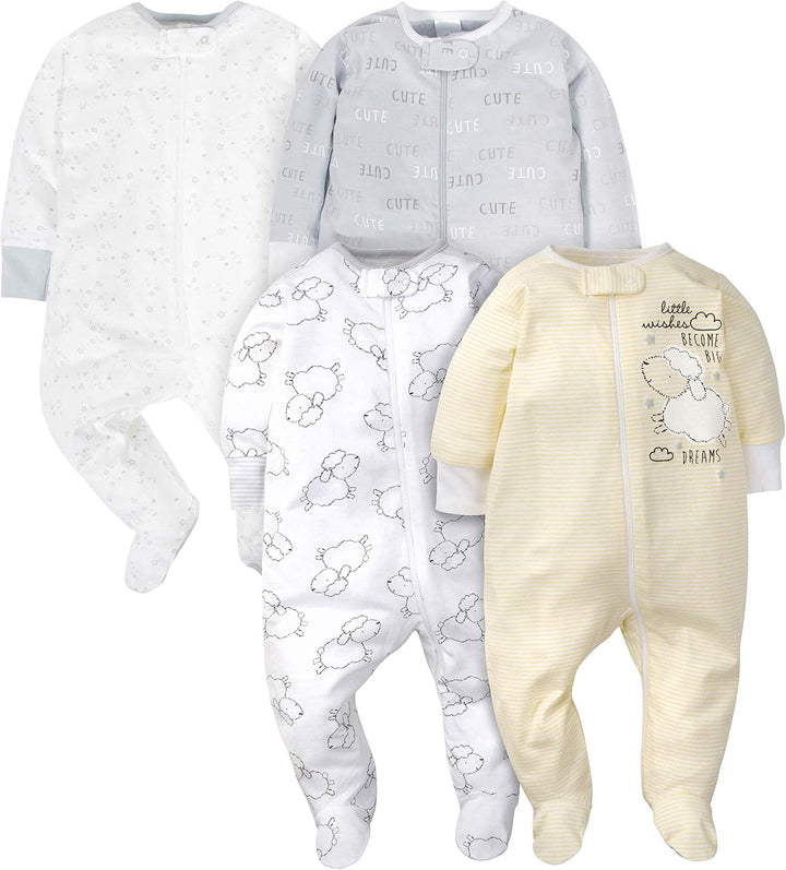 Baby Schlafanzug Set - 4er Pack, Unisex, Baumwolle, 0-12M-D-0-3 Monate-Luzern Mode