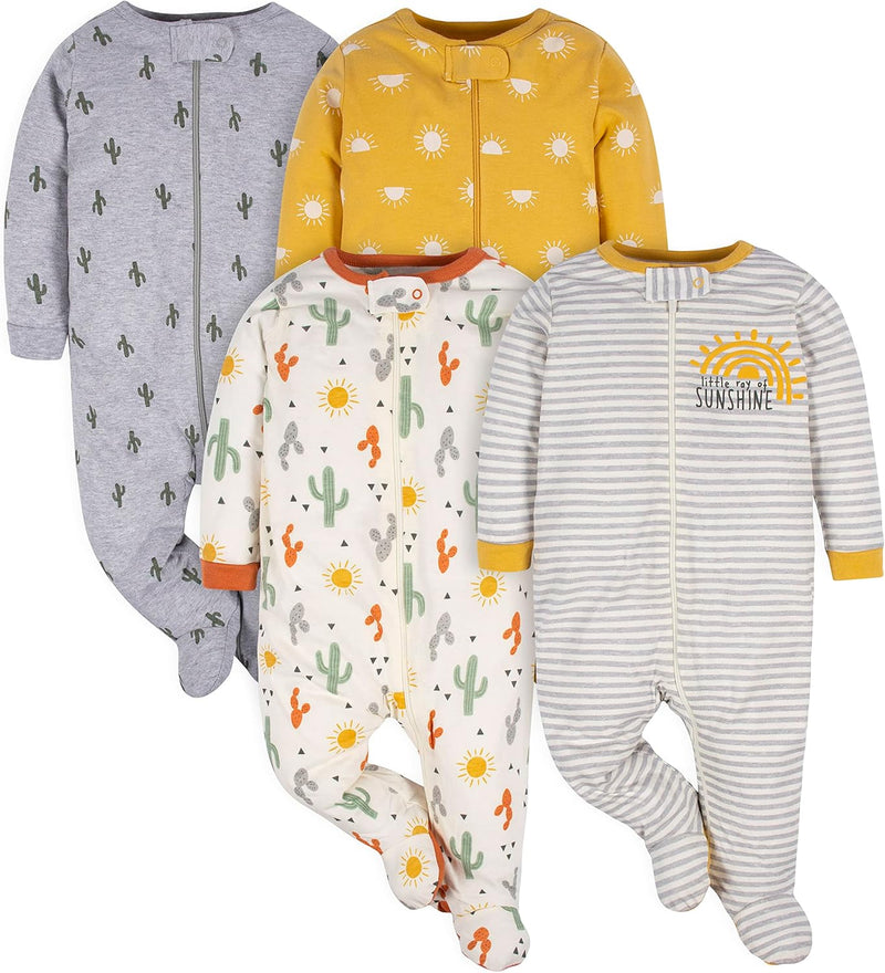 Baby Schlafanzug Set - 4er Pack, Unisex, Baumwolle, 0-12M-E-0-3 Monate-Luzern Mode