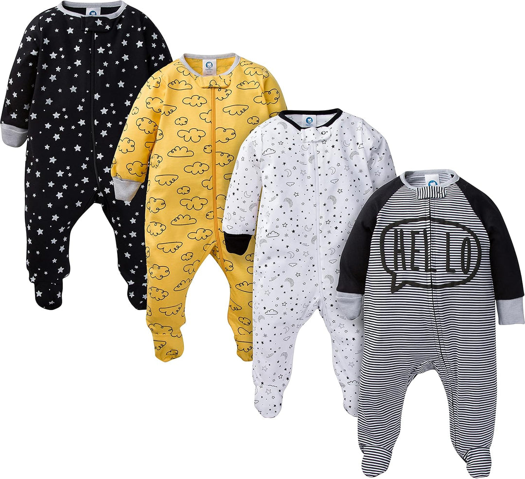 Baby Schlafanzug Set - 4er Pack, Unisex, Baumwolle, 0-12M-H-0-3 Monate-Luzern Mode