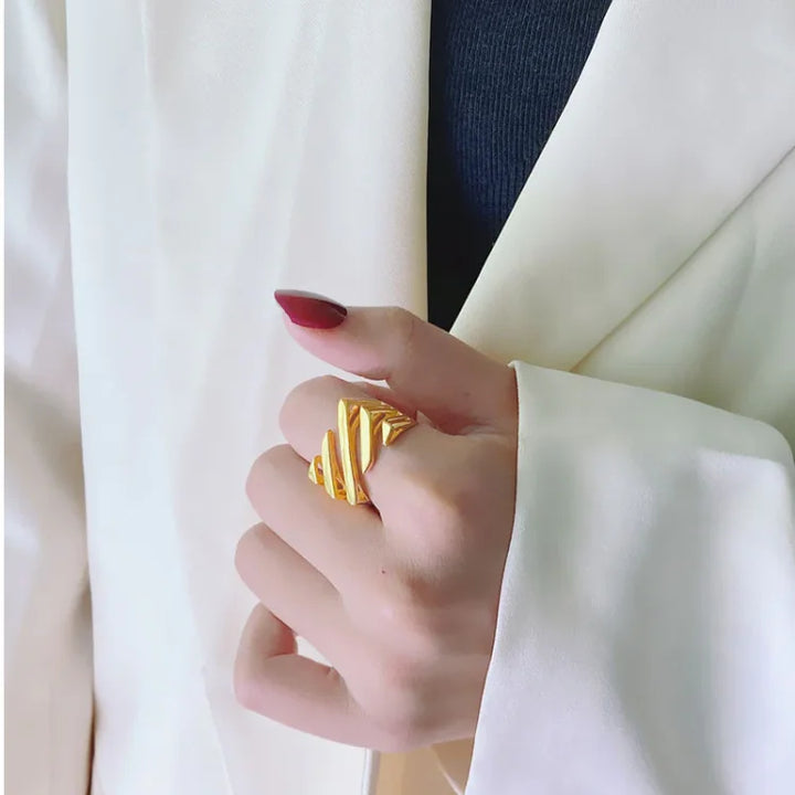 Gedrehter Ring | Mehrschichtig Silber Gold Langlebig Modern Einzigartig Stilvoll-Gold-5-Luzern Mode
