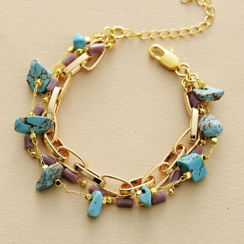 Geschichtetes Armband | Türkis | Opal | Gold | Stilvoll | Langlebig | Vielseitig-Türkis-Luzern Mode