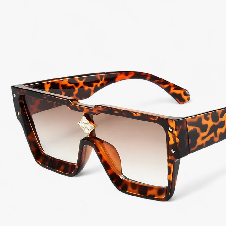 Sonnenbrille | Punk | Gespiegelt | Eckig | Unisex | UV400 Schutz-Leopard Braun-Luzern Mode