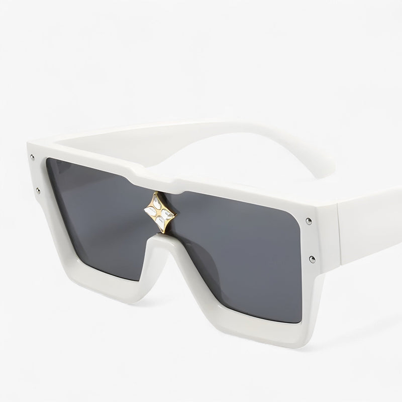 Sonnenbrille | Punk | Gespiegelt | Eckig | Unisex | UV400 Schutz-Weiß Grau-Luzern Mode