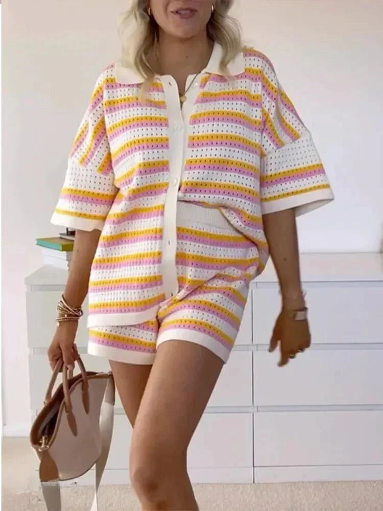 Gestreifte Damen Sommerhose mit Top und Shorts – Faye