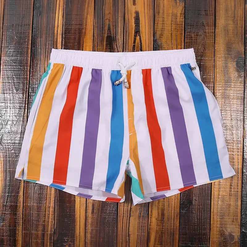 Herren Shorts Sommer | Gestreift bequem | Elastischer Bund | Lässig vielseitig-Regenbogen-S-Luzern Mode