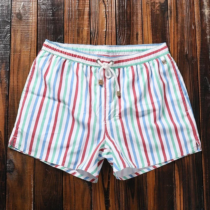 Herren Shorts Sommer | Gestreift bequem | Elastischer Bund | Lässig vielseitig-Rot Blau-S-Luzern Mode