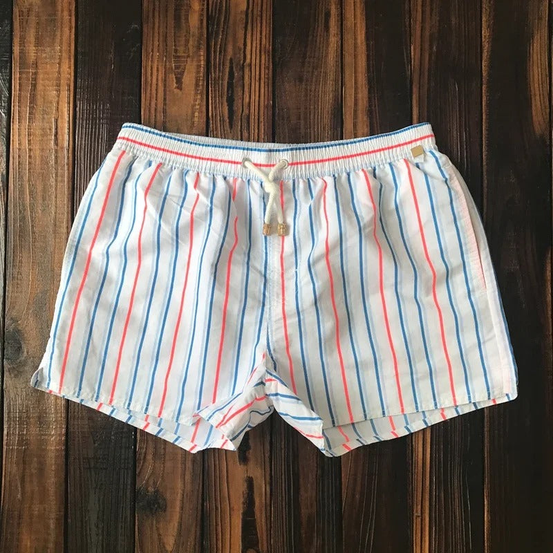 Herren Shorts Sommer | Gestreift bequem | Elastischer Bund | Lässig vielseitig-Weiß-S-Luzern Mode