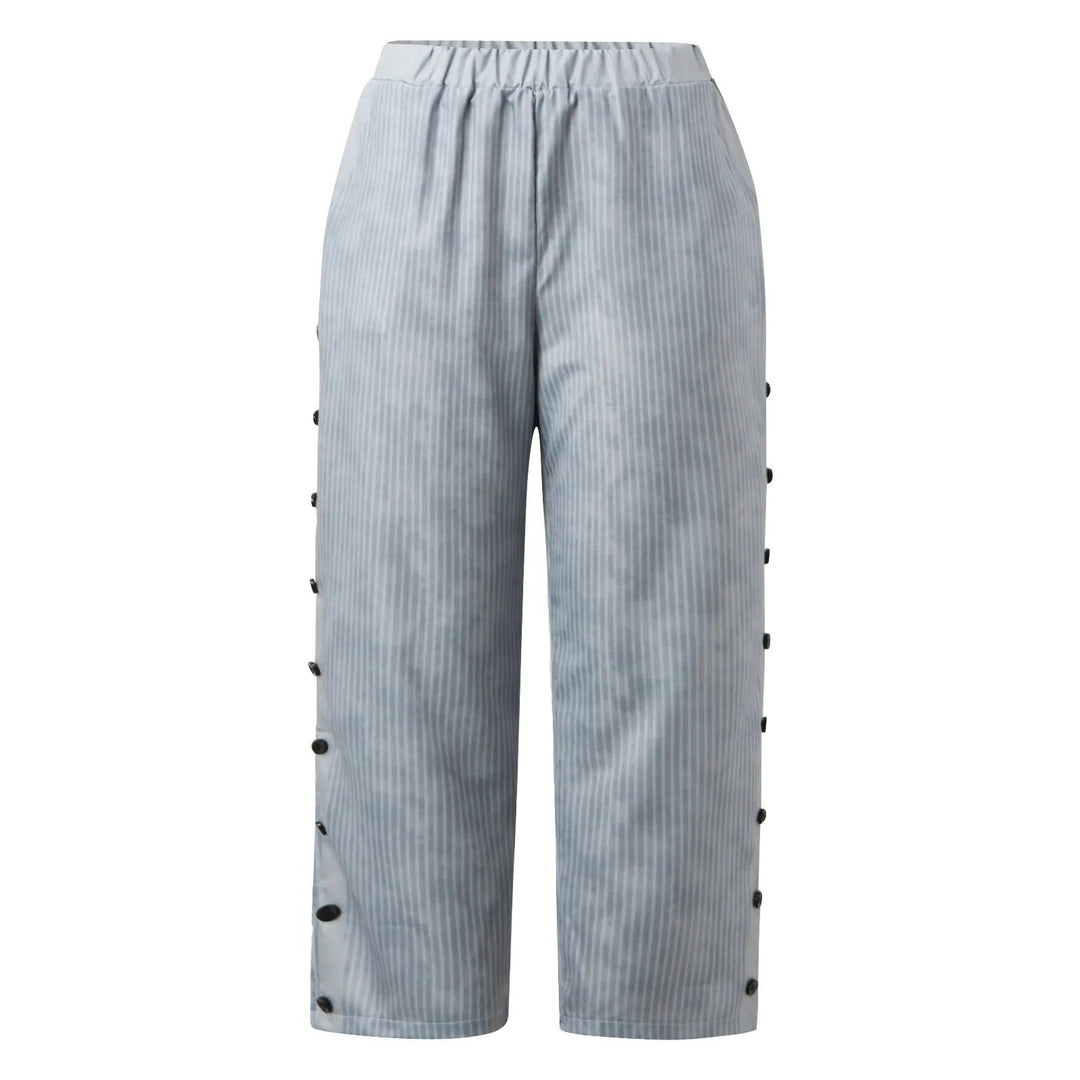 Gestreifte Damen Hose | Zierknöpfen | Hohe Taille | Lockere Schnitt-Luzern Mode