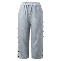 Gestreifte Damen Hose | Zierknöpfen | Hohe Taille | Lockere Schnitt-Luzern Mode