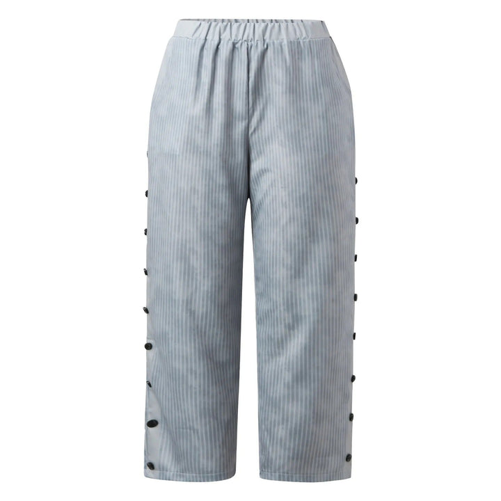 Gestreifte Damen Hose | Zierknöpfen | Hohe Taille | Lockere Schnitt-Luzern Mode