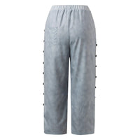 Gestreifte Damen Hose | Zierknöpfen | Hohe Taille | Lockere Schnitt-Luzern Mode