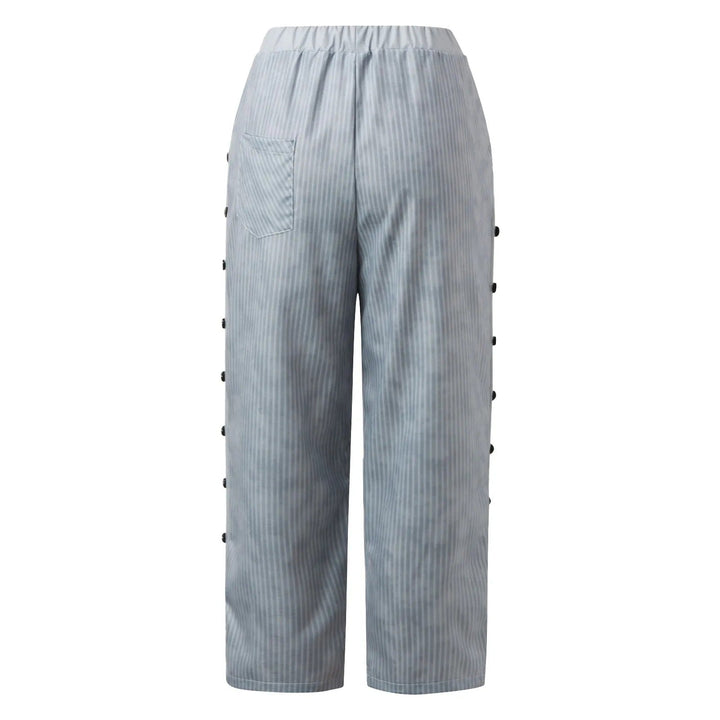 Gestreifte Damen Hose | Zierknöpfen | Hohe Taille | Lockere Schnitt-Luzern Mode