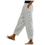Gestreifte Damen Hose | Zierknöpfen | Hohe Taille | Lockere Schnitt-Grau-S-Luzern Mode