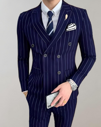 Eleganter Herren Anzug mit Nadelstreifen für Business-Look-Blau-S-Luzern Mode