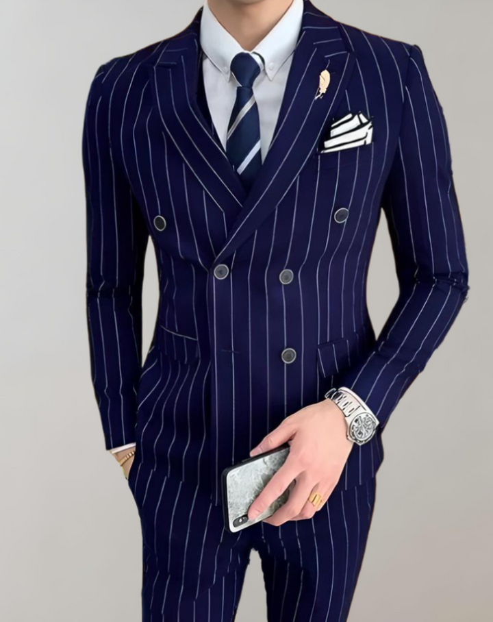 Eleganter Herren Anzug mit Nadelstreifen für Business-Look-Blau-S-Luzern Mode