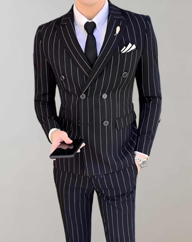 Eleganter Herren Anzug mit Nadelstreifen für Business-Look-Schwarz-S-Luzern Mode