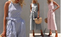 Damen Jumpsuit Sommer | Streifen Look | Weite Beine | V-Ausschnitt Style-Luzern Mode