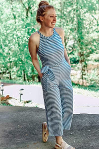 Damen Jumpsuit Sommer | Streifen Look | Weite Beine | V-Ausschnitt Style-Luzern Mode