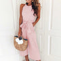 Damen Jumpsuit Sommer | Streifen Look | Weite Beine | V-Ausschnitt Style-Rosé-S-Luzern Mode