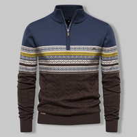 Herren Norwegerpullover mit Reißverschluss und Muster-Blau-S-Luzern Mode