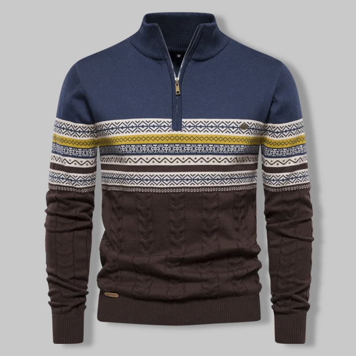 Herren Norwegerpullover mit Reißverschluss und Muster-Blau-S-Luzern Mode